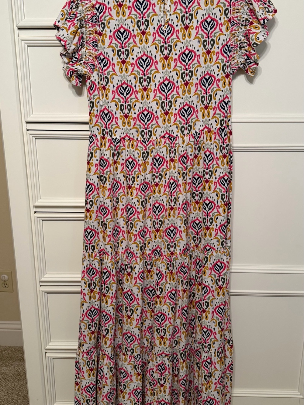 St. John's Bay Floral Ikat Maxi Dress with pockets in Pink, Yellow & Black